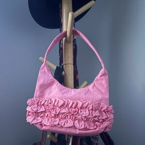 Mini pink ruffle shoulder bag